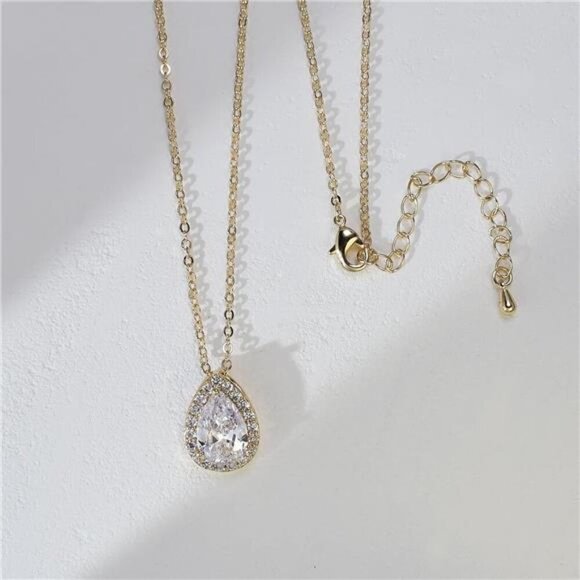 UDYLGOON CZ Tearsdrop Earrings Necklace Bracelet Jewelry Set For Bride - Picture 5 of 7